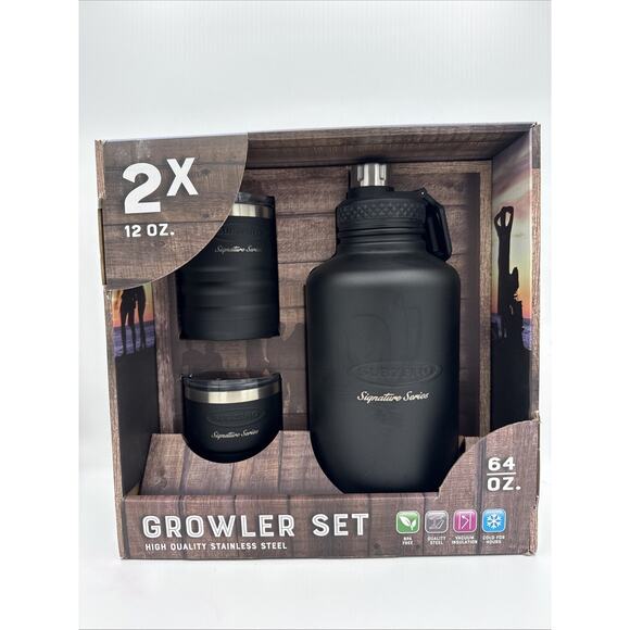 Subzero Stainless Steel Growler Set - 64oz Growler & Two 12oz Lowball Tumblers - Picture 1 of 8